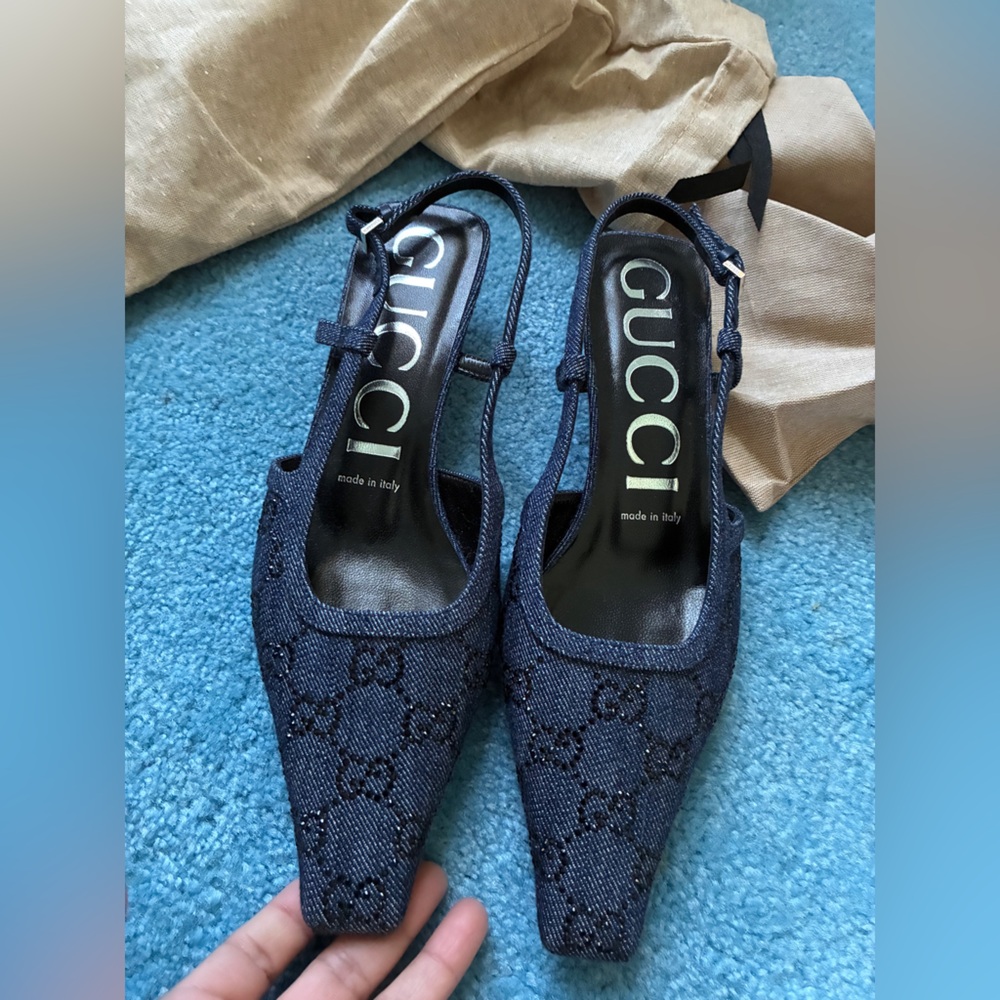 Gucci Tom Crystal GG Monogram heels .